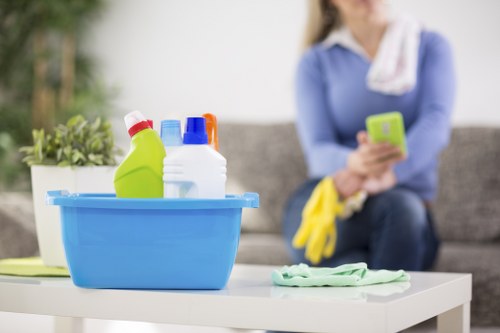 Carpet cleaning policy review with safety documentation and equipment