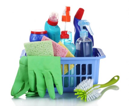 Staff member responding to a workplace emergency during cleaning